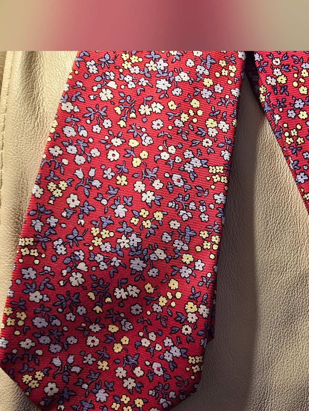 Lands End Red Floral Silk Men's Necktie Tie Landsend